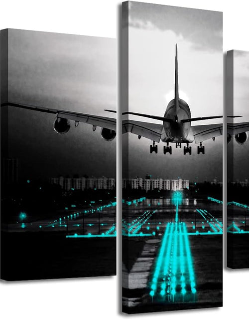 Load image into Gallery viewer, Boys Room Decor Black and White Wall Art Airplant Landing Pictures Modern Aviation Artwork Decorations 60" W X 32" H 5 Pieces
