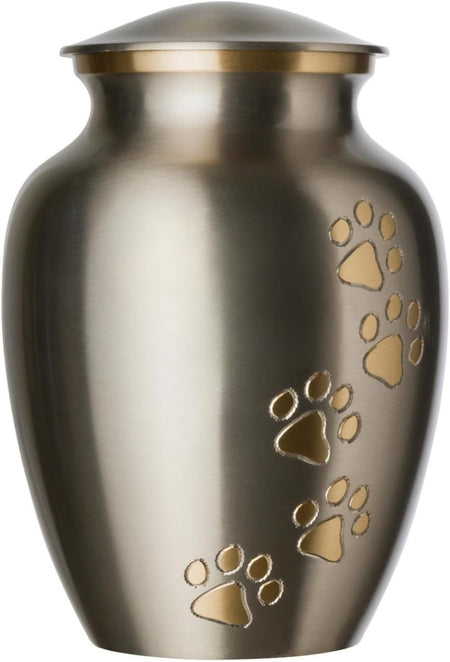 Pet Urn - Ottillie Paws Memorial Pet Cremation Urns for Dogs and Cats Ashes Hand Carved Brass Memory Keepsake Urn