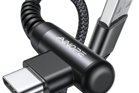 2-Pack Type C Charging Cable 3.1A Fast Charge, Right Angle [6.6Ft+6.6Ft] USB C Cable, Durable Nylon Braided Type C Charging Cable Fast Charge Compatible Galaxy S10 S9 S21, LG V30,V20,G6
