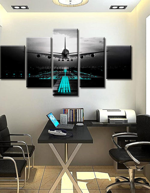 Load image into Gallery viewer, Boys Room Decor Black and White Wall Art Airplant Landing Pictures Modern Aviation Artwork Decorations 60" W X 32" H 5 Pieces

