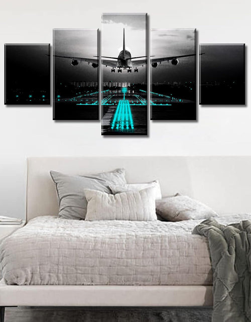 Load image into Gallery viewer, Boys Room Decor Black and White Wall Art Airplant Landing Pictures Modern Aviation Artwork Decorations 60" W X 32" H 5 Pieces
